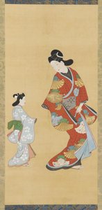 Fille en robe écarlate et dorée avec un enfant, 1615-1868 - Unbekannt