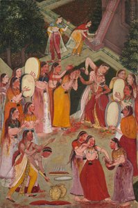 Filles se pulvérisant à Holi, vers 1640-1650