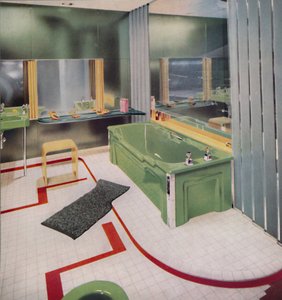 Verre et carrelage dans la salle de bain moderne, 1938