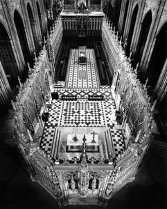 Architecture gothique : vue plongeante de la clôture du chœur. Cathédrale Sainte-Cécile à Albi (Tarn), 13e siècle