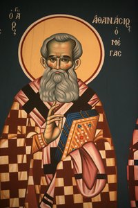 Icône orthodoxe grecque représentant Saint Athanase le Grand, Thessalonique, Grèce