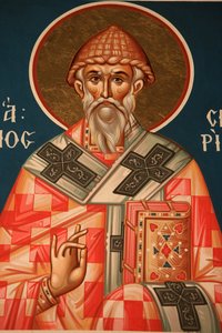 Icône orthodoxe grecque représentant Saint Spyridon, Thessalonique, Grèce