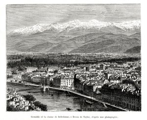 Grenoble depuis la chaîne de Belledonne, France, 1886