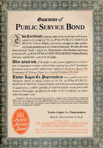 Garantie de service public - Publicité de Taylor-Logan Co. Papermakers, 1919 - Unbekannt