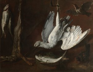 Lièvre, spatule et poisson, milieu des années 1600