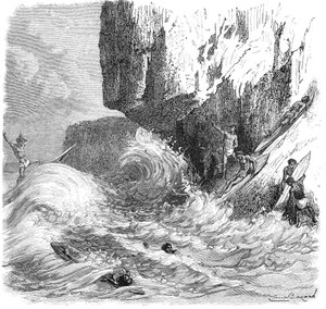 Hommes hawaïens surfant avec des planches en bois, vers 1895