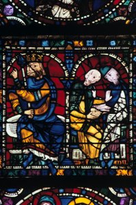 Hérode et ses conseillers, vitrail, cathédrale de Chartres, France, 1145-1155