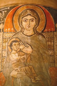 Fresque du monastère copte de la Sainte Vierge et de Saint Jean Kame : Marie allaitant Jésus, Égypte