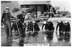 Holystoning le pont, HMS Nelson, 1937