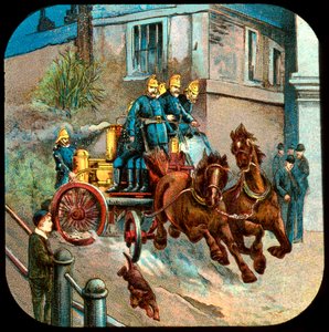 Pompe à incendie tirée par des chevaux, 19ème siècle