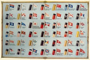 Drapeaux et cheminées des lignes de paquebots, vers 1930