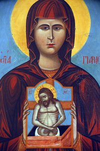 Icône au musée byzantin de Pedoulas : Sainte Paraskevi tenant une icône de crucifixion (1789), 20150510, Pedoulas, Chypre - Unbekannt