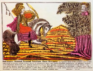 Ilya Muromets et Rossignol le Voleur, estampe Lubok, 18ème siècle - Unbekannt