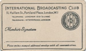Club international de radiodiffusion : Carte de membre, vers les années 1930