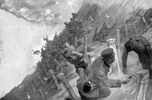Troupes japonaises massacrées en traversant les barbelés russes, guerre russo-japonaise, 1904-1905