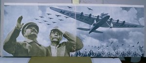 Joseph Staline (1879-1953) et Maxime Gorki (1868-1936) observant un avion portant le nom de l