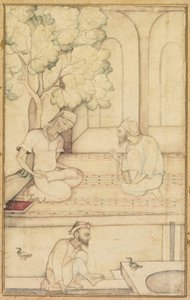 Kabir et deux disciples sur une terrasse, vers 1610-1620