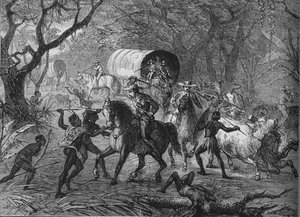 Attaque des Kaffirs sur un convoi anglais, vers 1880