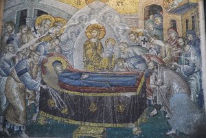 Kariye Camii (Église Saint-Sauveur-in-Chora) fresque : Dormition (mort de Marie), Istanbul, Turquie