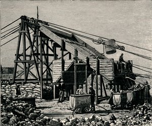 Mine de diamants de Kimberley : appareil pour soulever la terre diamantifère, 1896