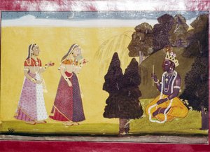 Krishna avec flûte, approché par deux dames - Unbekannt