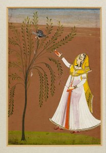 Dame nourrissant un oiseau dans un arbre, 19ème siècle