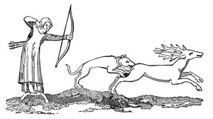 Dame chassant avec un chien, 14e siècle, 1833