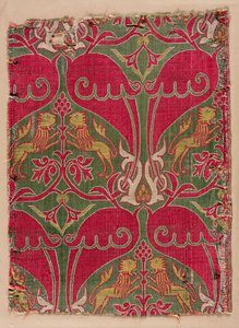 Lampas avec lions rampants, palmettes et écussons, 1400s