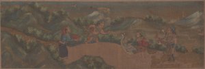 Peinture de paysage avec figure dans un cadre boisé - Unbekannt