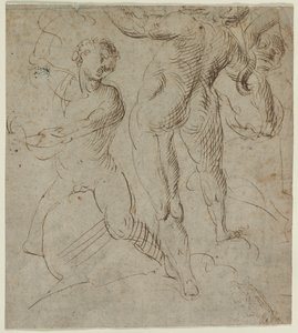 Laocoön (recto), Bataille du pont Milvius (fragment verso), seconde moitié du XVIe siècle - Unbekannt