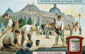 Pose de bitume sur une rue de Paris, vers 1900