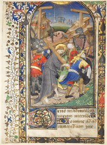 Feuille extraite des Heures de Tarleton : Christ portant la croix Terce, Office de la Vierge, vers 14