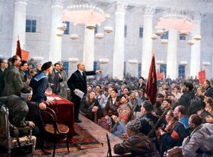 Lénine haranguant les députés du 2e Congrès des Soviets, Palais de Smolny, Saint-Pétersbourg, 1917 - Unbekannt