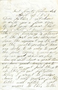 Lettre signée David T. Massey, Fort Curtis, Helena, Ark., à son père (Nathan Massey), 21 avril 1863