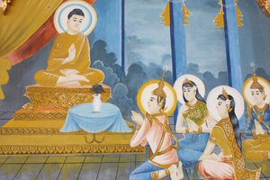 Vie du Bouddha Enseignant le dharma à sa famille, Siem Reap, Cambodge