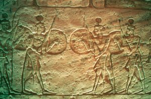 Relief en calcaire montrant des soldats hittites, Temple d