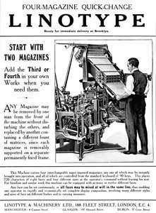 Publicité pour Linotype & Machinery Ltd., 1919