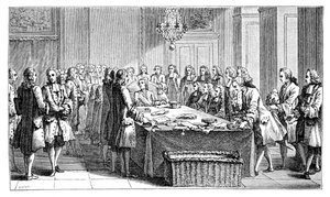 Louis XV signant le nouveau traité, 1757 - Unbekannt