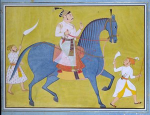 Maharaja Pratap Singh de Sawar à cheval, avec deux assistants à pied, vers 1700 - Unbekannt