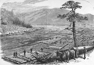 Assemblage de radeaux sur la rivière Susquehanna. Une scène sur la ligne du chemin de fer Erie, 1883