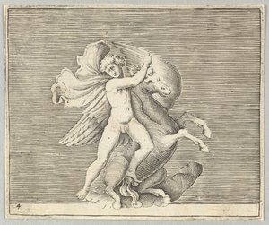 Homme luttant avec un cheval ailé, publié vers 1599-1622 - Unbekannt