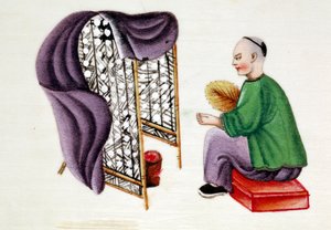 Homme séchant des cocons de vers à soie, 19ème siècle