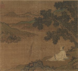 Homme sur une colline sous un arbre surplombant une rivière, dynastie Ming - Unbekannt