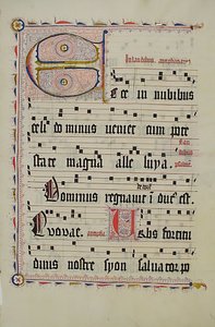 Feuille de manuscrit avec initiale E, d