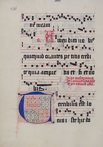 Feuille de manuscrit avec initiale T, d