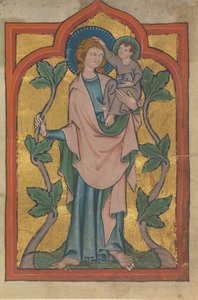 Feuille de manuscrit avec Saint Christophe portant le Christ, allemand ou suisse, début du 14e siècle - Unbekannt