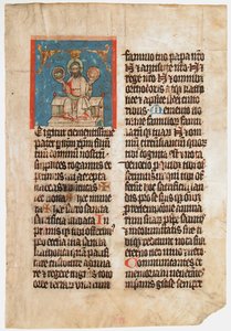 Feuille de manuscrit avec la Sainte Trinité dans une initiale T, d