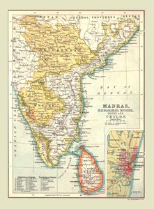 Carte de Madras, Hyderabad, Mysore, Coorg et Ceylan