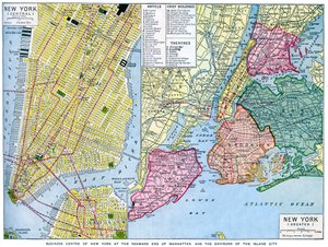 Carte de New York, USA, vers 1930s