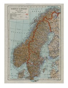 Carte de la Norvège et de la Suède, c19e siècle - Unbekannt